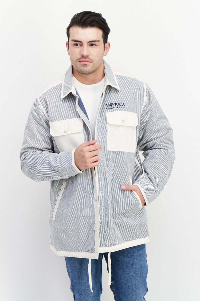 PERRY ELLIS Men Embroidered Logo Shirt Jacket, Beige - Image 1