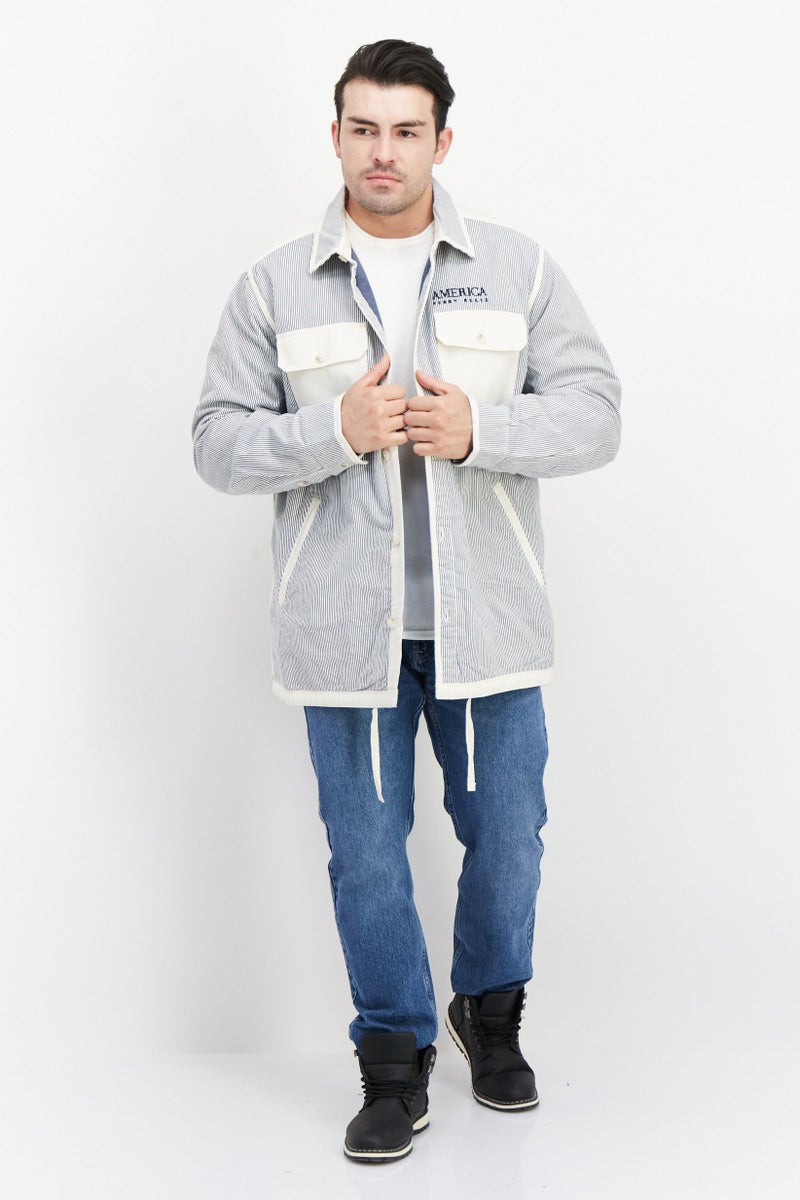 PERRY ELLIS Men Embroidered Logo Shirt Jacket, Beige - Image 2