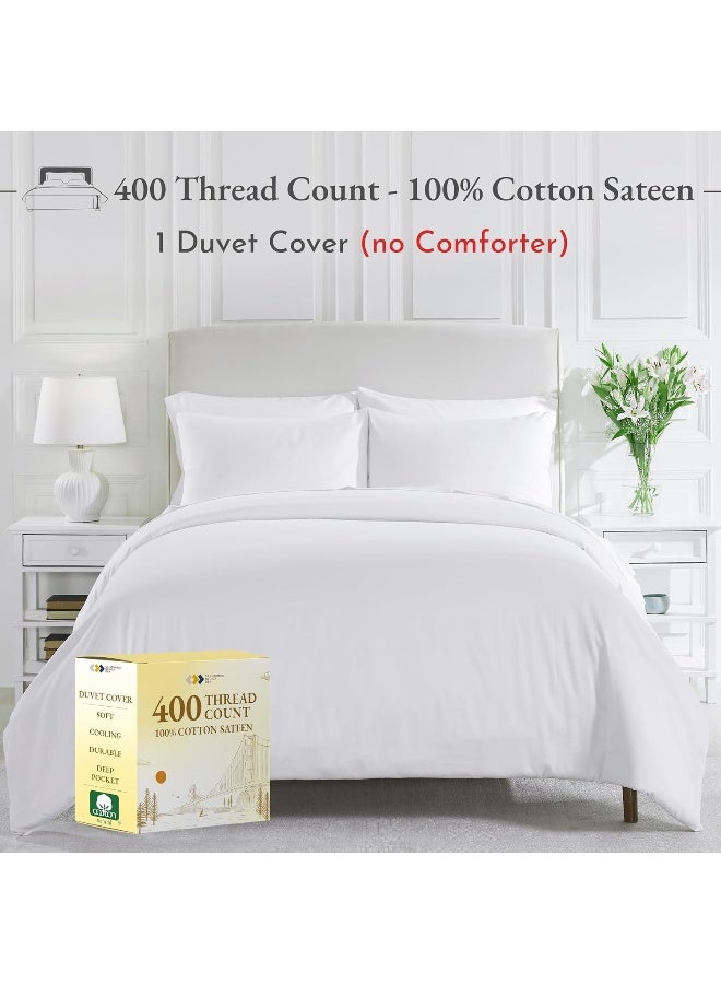 California Design Den California Design Den Cotton Duvet Cover Set (400 Thread Count, Pure White, King) - Image 2