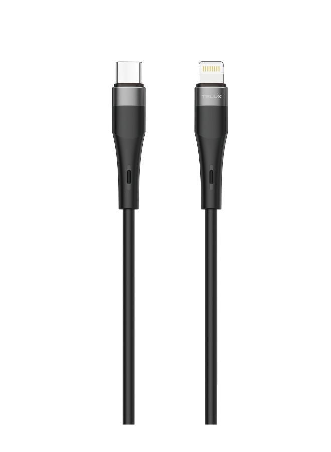 TELUX HYPERX USB-C to Lightning Charging Cable 1.2m, 27W PD Fast Charging, Silicone Coated, Broad Compatibility, 10000+ Bend Lifespan, 480Mbps Data Transfer, Black - Image 1