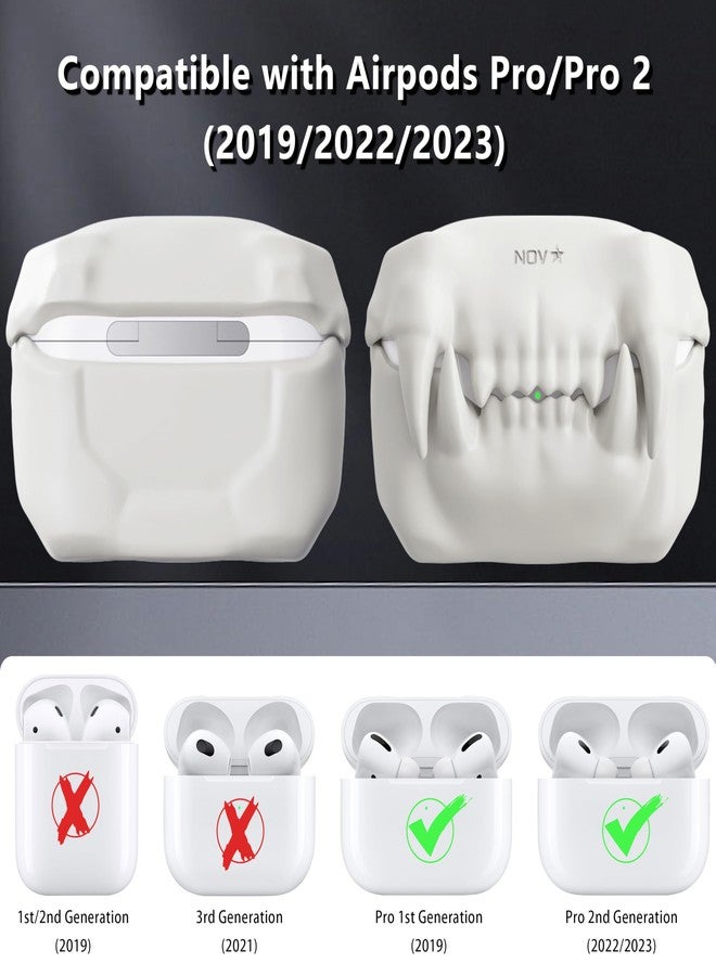 Novastar Compatible with Airpods Pro 2nd Generation Case Cover - Tigertooth Design for Airpods Pro Case Cover - Cool Silicone Protective Case for Airpods Pro 2 Case with Keychain (A-White) - Image 2