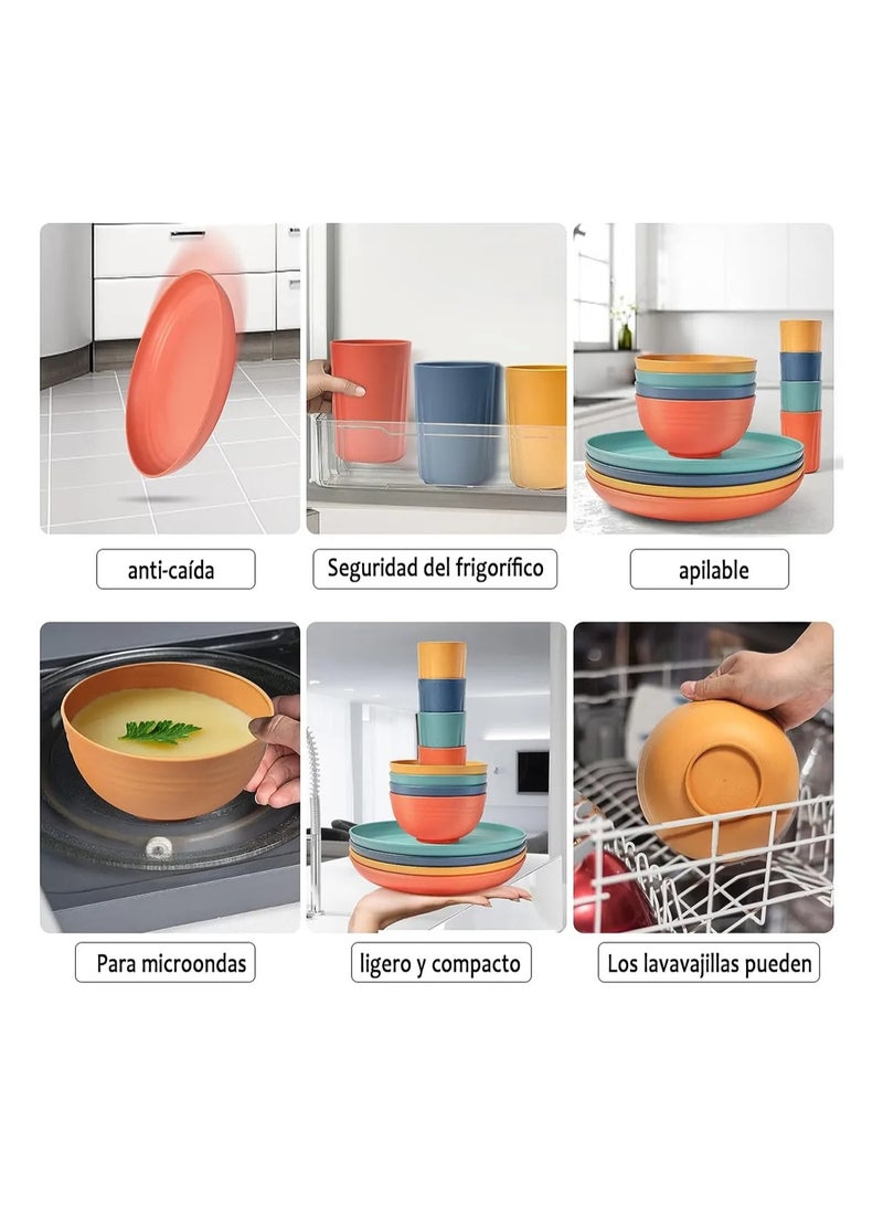 60 قطعة من أطباق الطعام المصنوعة من قش القمح القابلة لإعادة الاستخدام، أطباق غير قابلة للكسر، أكواب، سكاكين، شوك، ملاعق وعيدان تناول الطعام، خالية من مادة BPA، آمنة للاستخدام في الميكروويف وغسالة الأطباق، أدوات مائدة للمطبخ والتخييم في الهواء الطلق، هدايا - Image 5