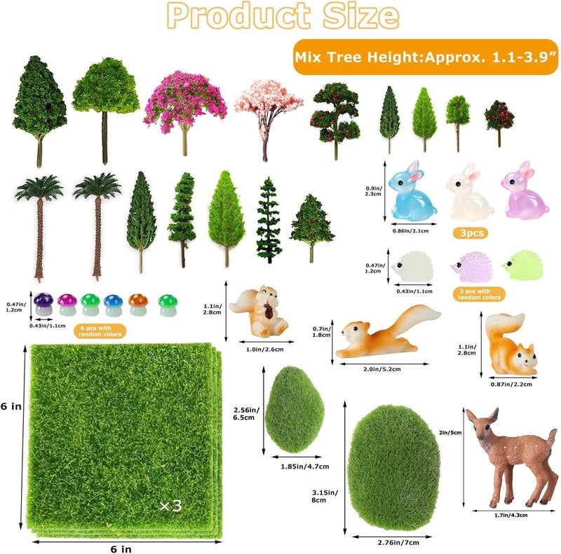 OrgMemory Mixed Model Trees, Forest Animals Figures, Diorama Supplies, Ho Scale Bushes with Moss Stones, Model Grass, Plastic Trees for Projects, DIY Crafts, Model Train Scenery - Image 2