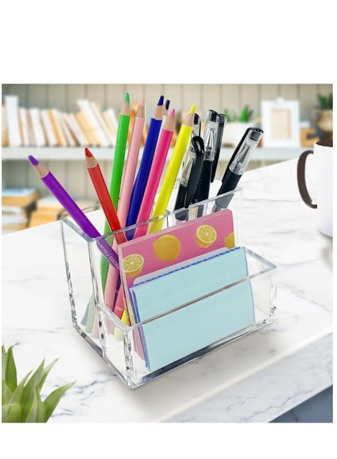 Clear Acrylic Pen Holder, 3-Compartment Desktop Organizer, Multi-Purpose for Stationery/Makeup Brushes, Easy to Clean & Durable - Image 4