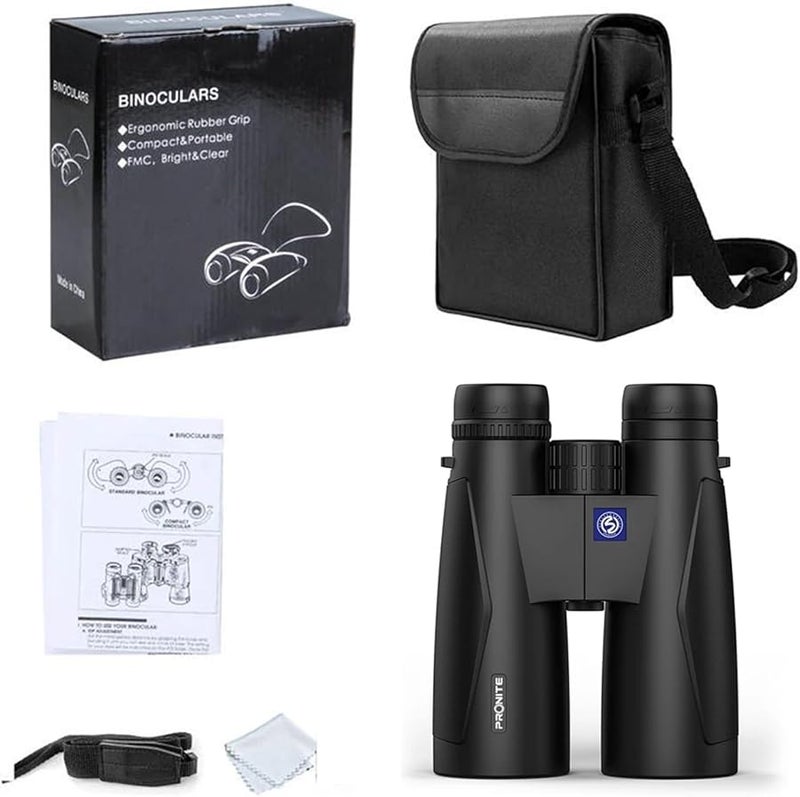 منظار أسود احترافي مقاوم للماء 12x50 مع عدسة موضوعية كبيرة عالية الدقة للتخييم في الهواء الطلق - Image 1