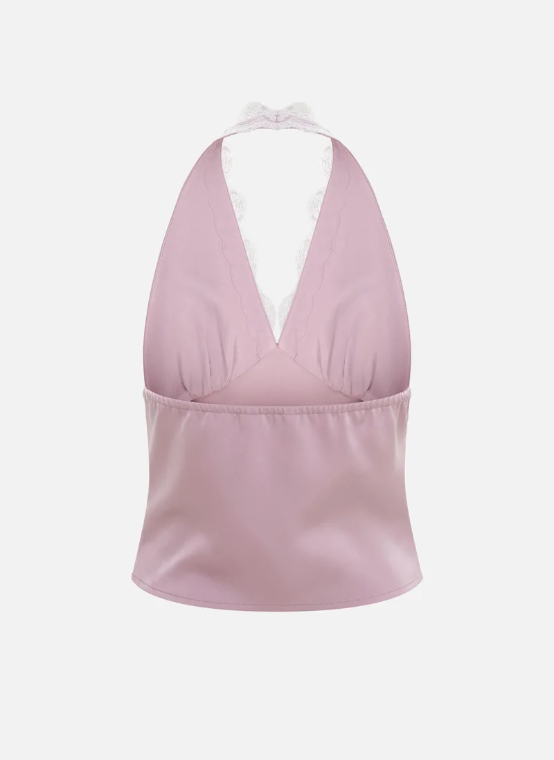 Lichi  Satin top with contrasting lace for Women | Best Price UAE