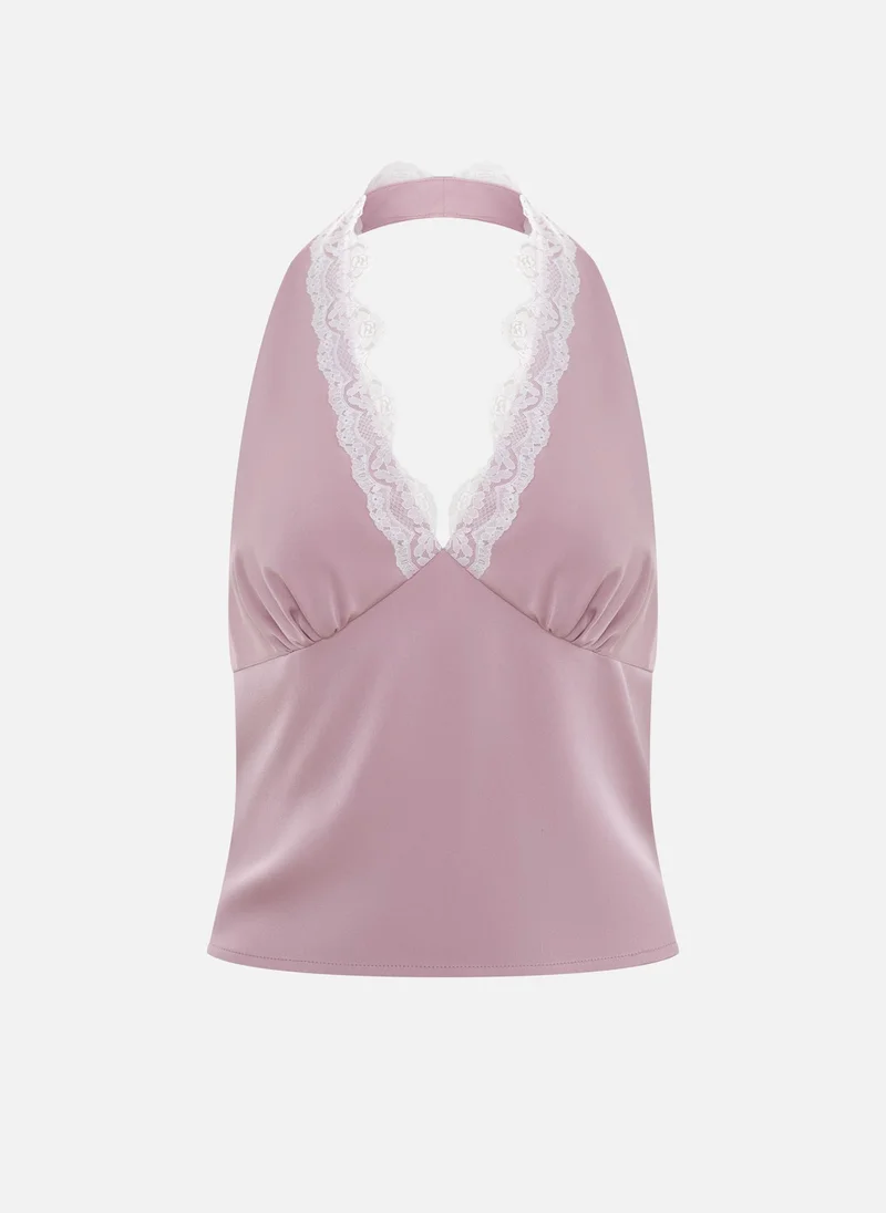 Lichi  Satin top with contrasting lace for Women | Best Price UAE