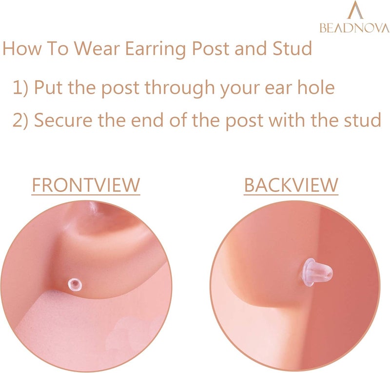 BEADNOVA أقراط بلاستيكية شفافة من BEADNOVA للرياضة والعمل  مثبتات غير مرئية لحماية الأذن المثقوبة  دبابيس مطاطية  دبابيس فارغة  أذنات  500 زوج - Image 3