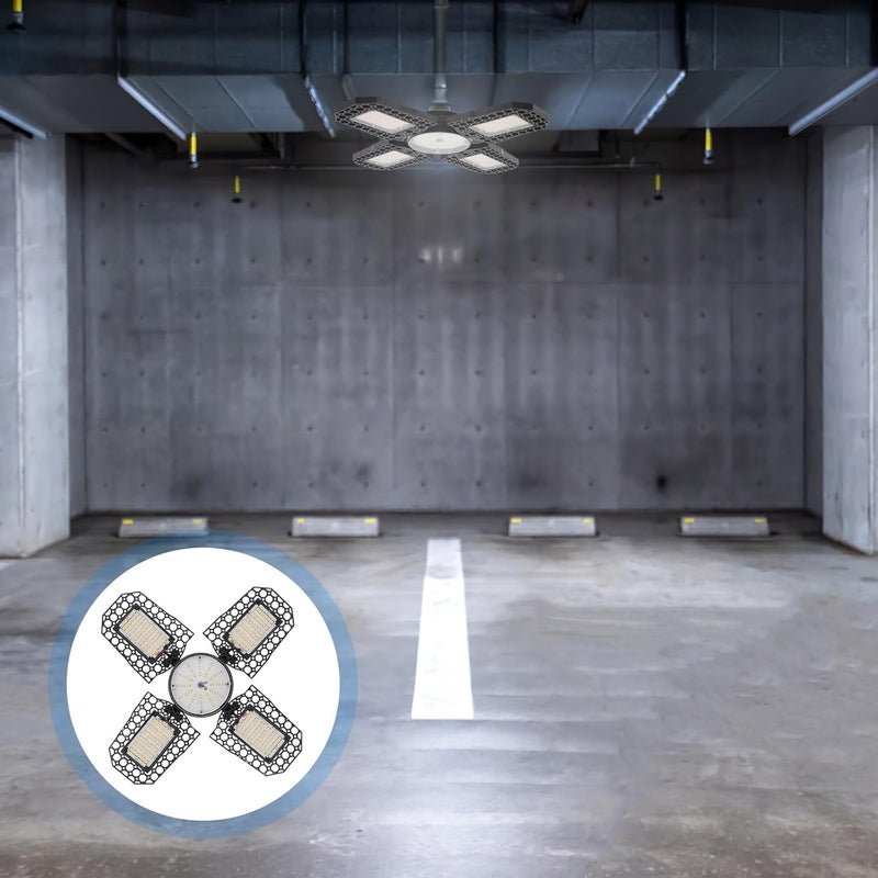 Luxshiny Folding LED Garage Light Deformable Ceiling Fixture Warm White Multipurpose Energy-Saving Industrial Storage Lamp with Easy Installation - Image 2