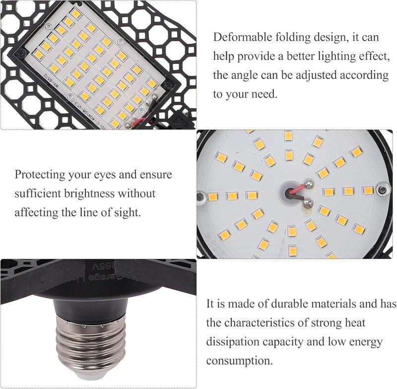 Luxshiny Folding LED Garage Light Deformable Ceiling Fixture Warm White Multipurpose Energy-Saving Industrial Storage Lamp with Easy Installation - Image 4