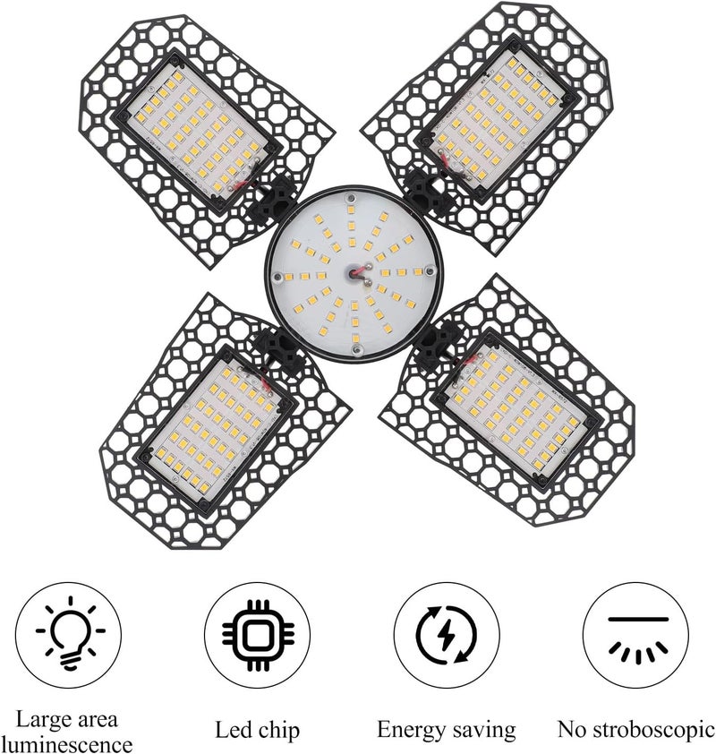Luxshiny Folding LED Garage Light Deformable Ceiling Fixture Warm White Multipurpose Energy-Saving Industrial Storage Lamp with Easy Installation - Image 3