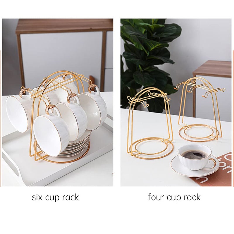 Eforcase حامل أكواب الشاي والصحن، حامل حامل أكواب معدنية، حامل أكواب الشاي، حامل أكواب القهوة الذهبية، منظم لطبق إبريق الشاي - يحمل 6 فناجين شاي - Image 5