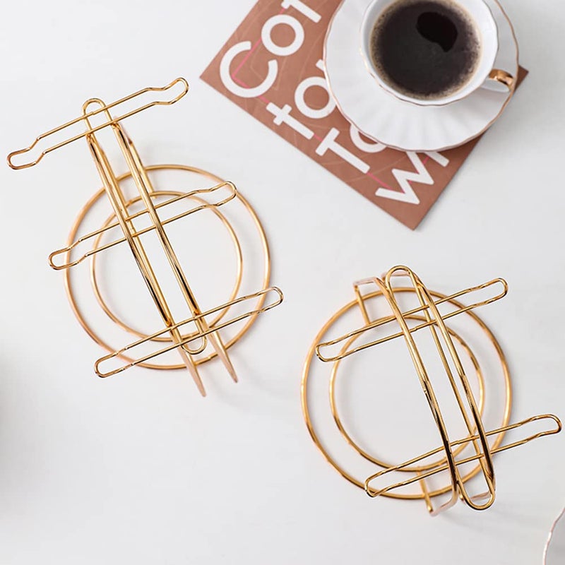 Eforcase حامل أكواب الشاي والصحن، حامل حامل أكواب معدنية، حامل أكواب الشاي، حامل أكواب القهوة الذهبية، منظم لطبق إبريق الشاي - يحمل 6 فناجين شاي - Image 4