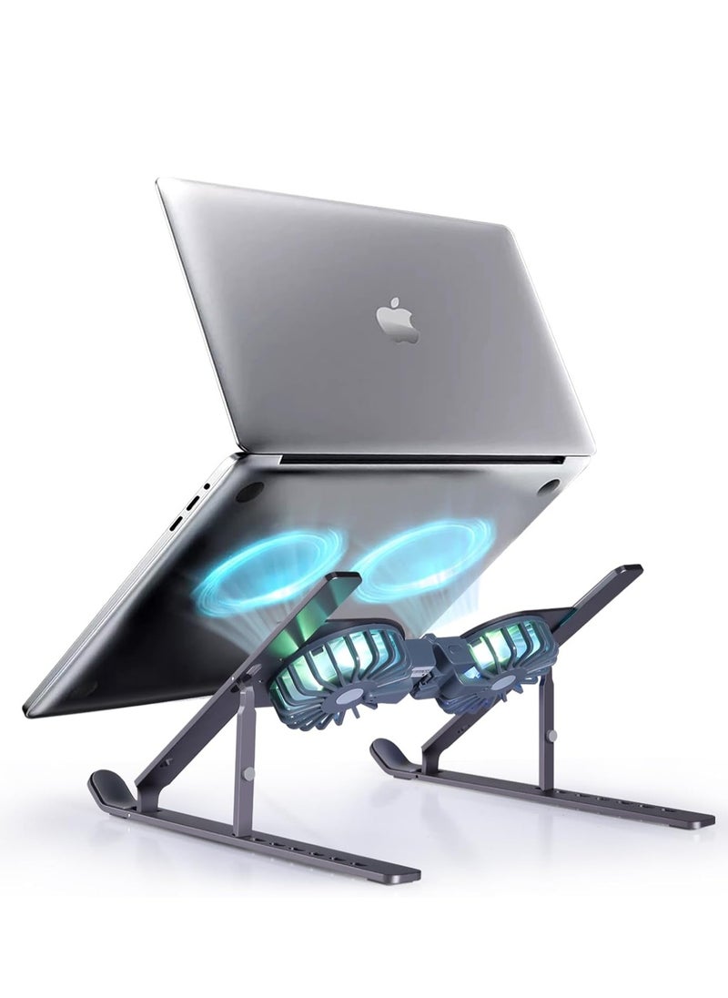 Generic Aluminum Foldable Laptop Stand with Dual Cooling Fans and RGB Lighting, Compatible with 10 to 15.6 Inch Laptops  - Image 1