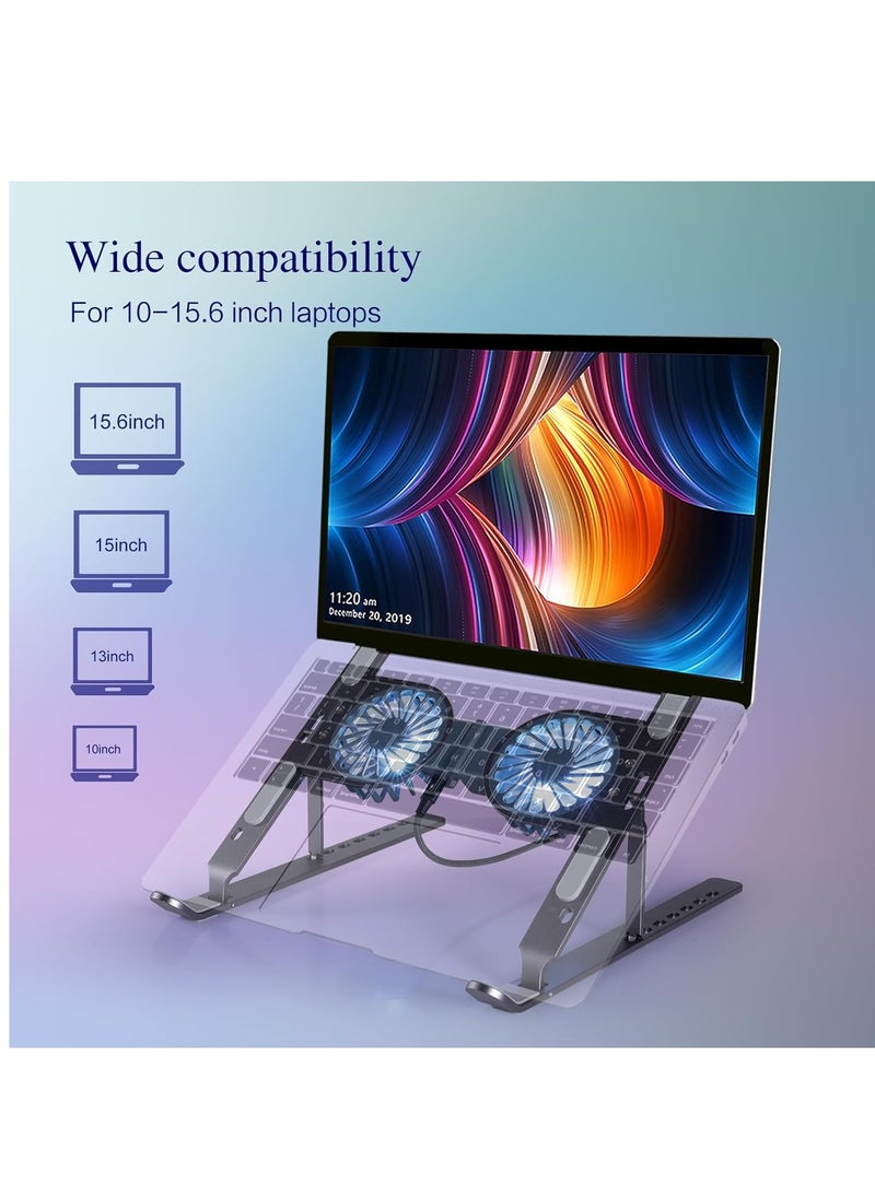 Generic Aluminum Foldable Laptop Stand with Dual Cooling Fans and RGB Lighting, Compatible with 10 to 15.6 Inch Laptops  - Image 3