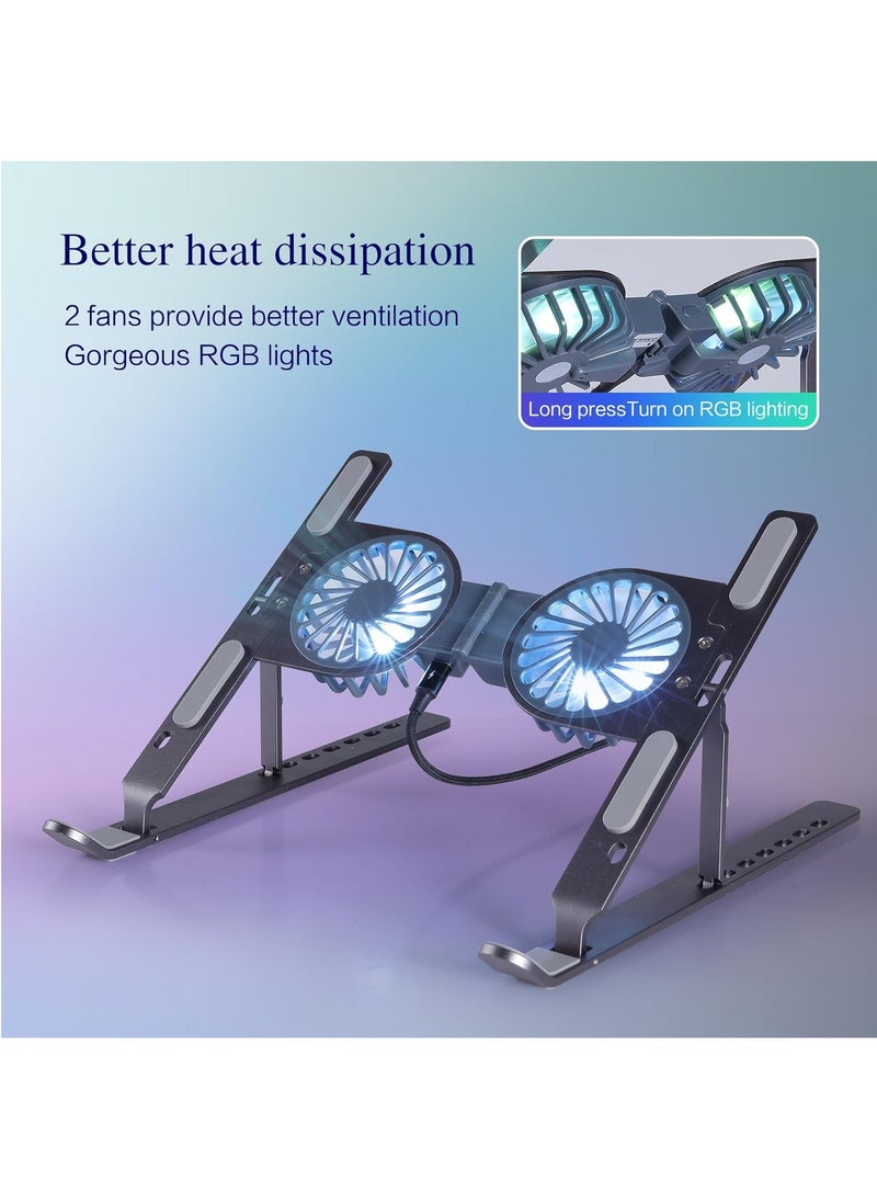 Generic Aluminum Foldable Laptop Stand with Dual Cooling Fans and RGB Lighting, Compatible with 10 to 15.6 Inch Laptops  - Image 4
