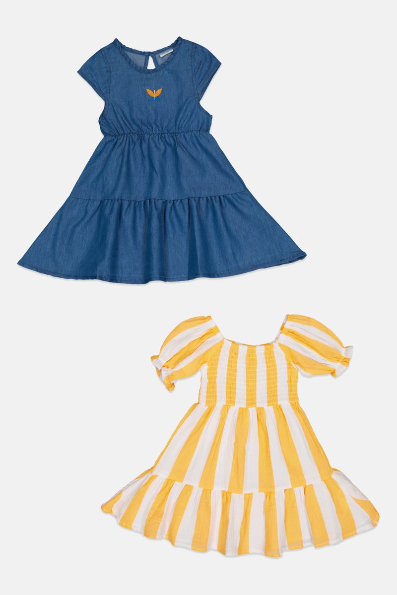 Willow & Whistle Kids Girl 2 Pcs Stripe Dress Set, Multicolor - Image 2