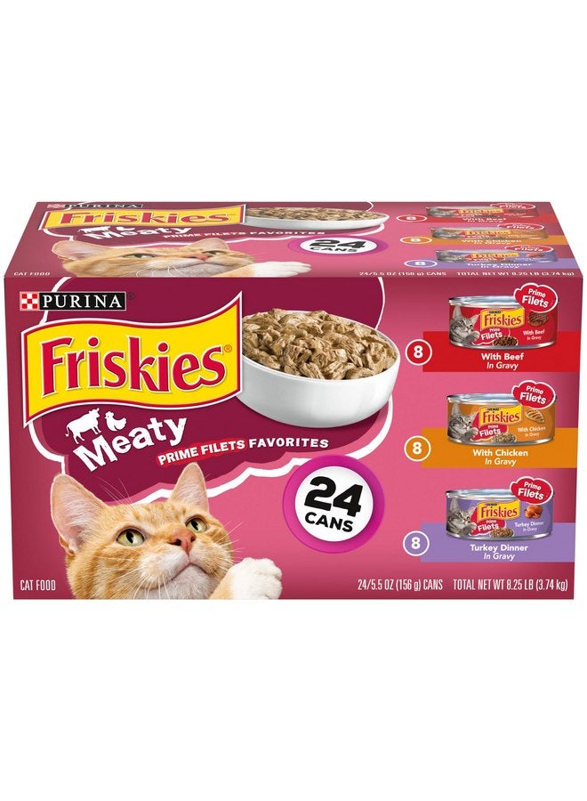 Friskies Purina Friskies Gravy Wet Cat Food Variety Pack, Prime Filets Meaty Favorites - (24) 5.5 oz. Cans - Image 1