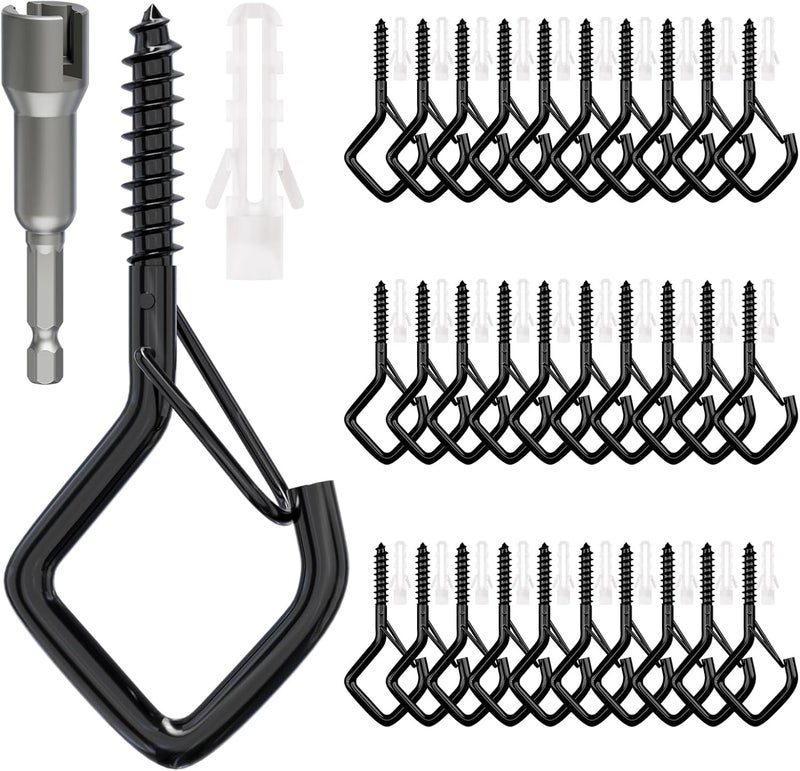 coutnier Square Ceiling Hooks with Safety Buckle for String Lights, Plants, Wind Chimes, 40-Pack, 2.36 inch, Black - Image 1
