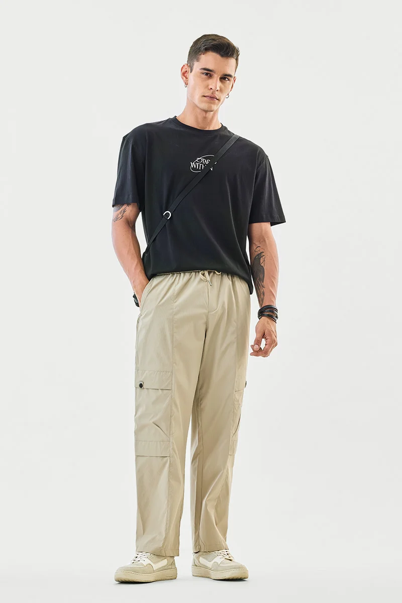 SNITCH Beige Solid Relaxed Streetwear Cargo