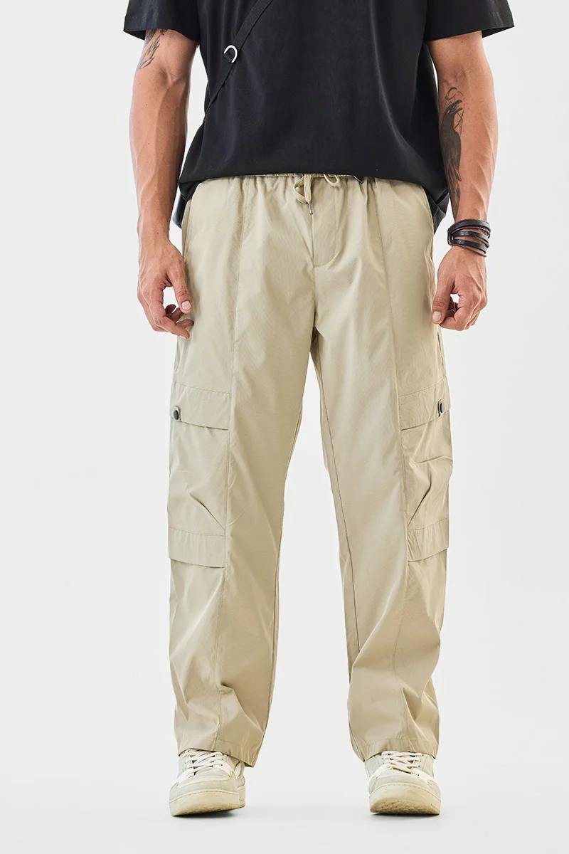 SNITCH Beige Solid Relaxed Streetwear Cargo
