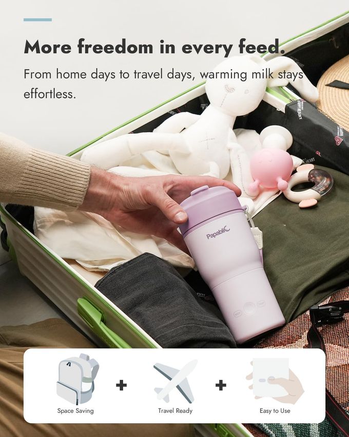 Papablic Portable Bottle Warmer, 85W Fast Baby Bottle Warmer For Travel & Home, Heats Breastmilk & Formula & Water, 4 Temperature Settings, Wide Mouth, Fits Car Cup Holder (Purple) - Image 3