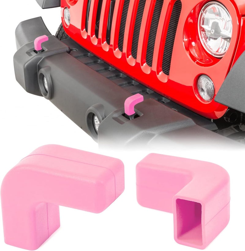 Quadratec Factory Bumper Tow Hook Covers, Set of 2, Pink - Fits Jeep Wrangler JK, JL, Gladiator JT 2007-2023 - Image 1