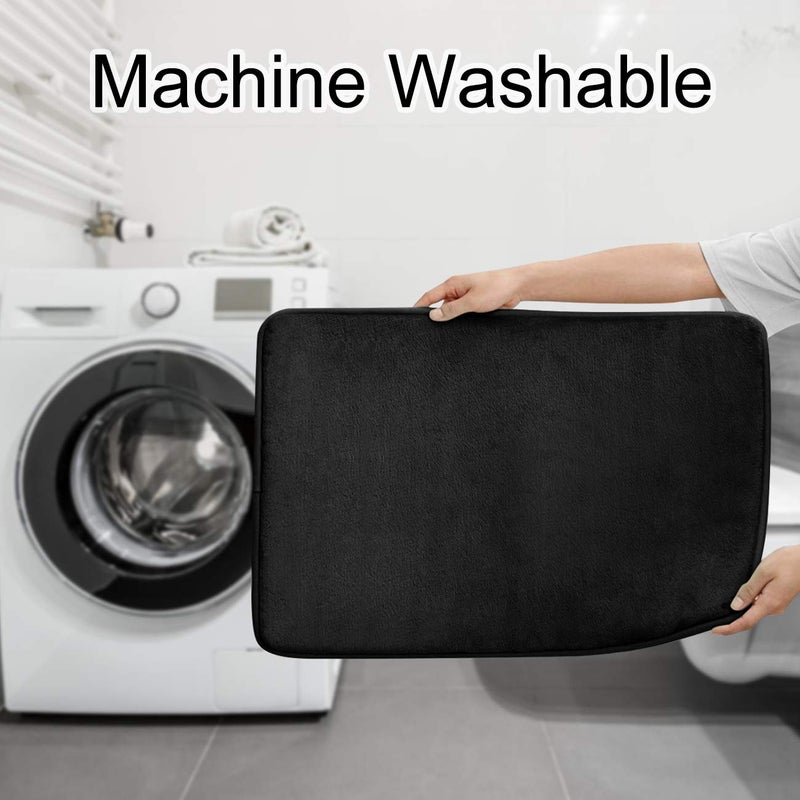 FEELSO Memory Foam Bath Mat Set , 3 Piece Non Slip and Absorbent Floor Mat , 20x31 Inches , 20x22 Inches U-Shaped Contour Bathroom Rug and Toilet Lid Cover for Tub Shower & Bath Room , Black - Image 5
