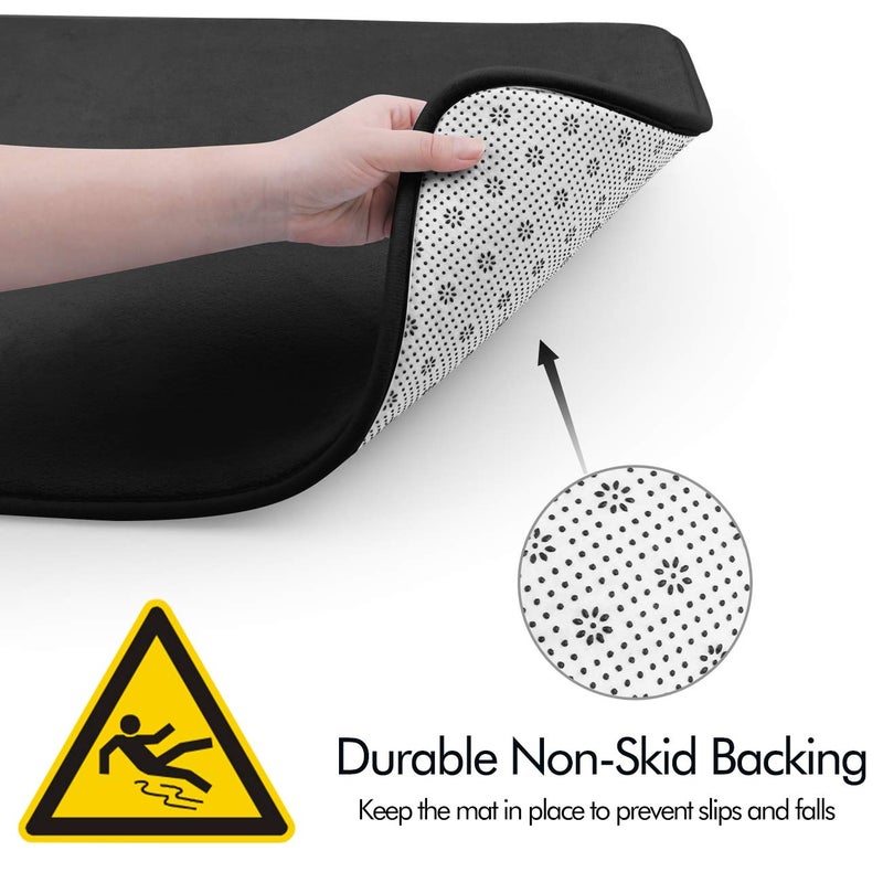 FEELSO Memory Foam Bath Mat Set , 3 Piece Non Slip and Absorbent Floor Mat , 20x31 Inches , 20x22 Inches U-Shaped Contour Bathroom Rug and Toilet Lid Cover for Tub Shower & Bath Room , Black - Image 2