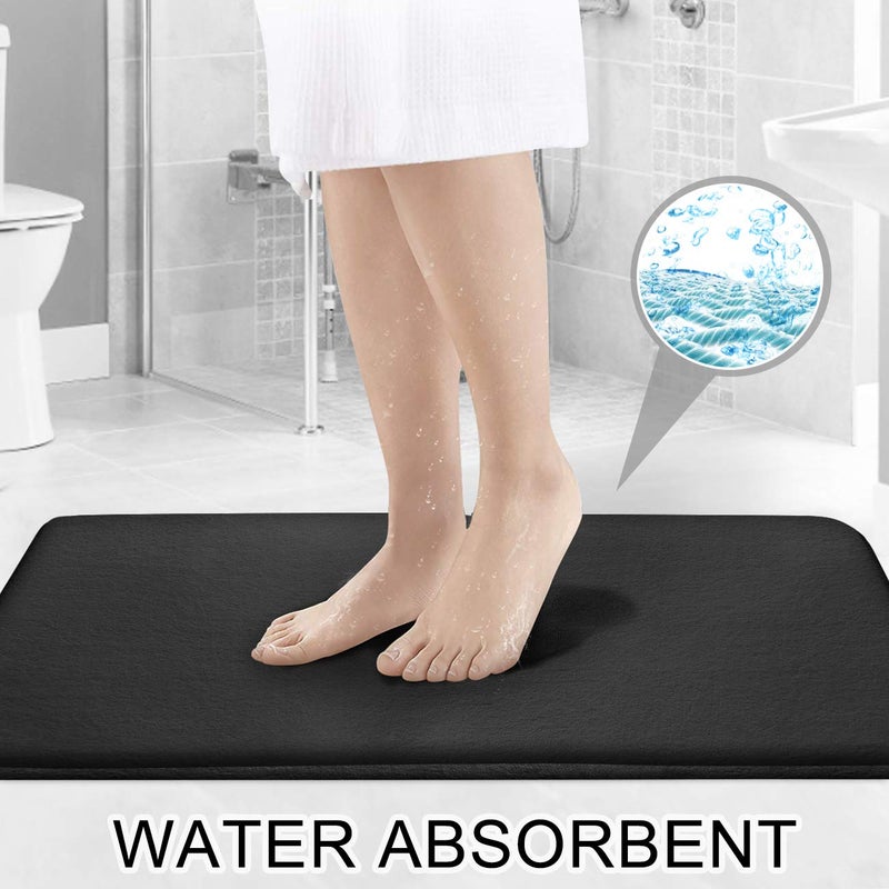 FEELSO Memory Foam Bath Mat Set , 3 Piece Non Slip and Absorbent Floor Mat , 20x31 Inches , 20x22 Inches U-Shaped Contour Bathroom Rug and Toilet Lid Cover for Tub Shower & Bath Room , Black - Image 3