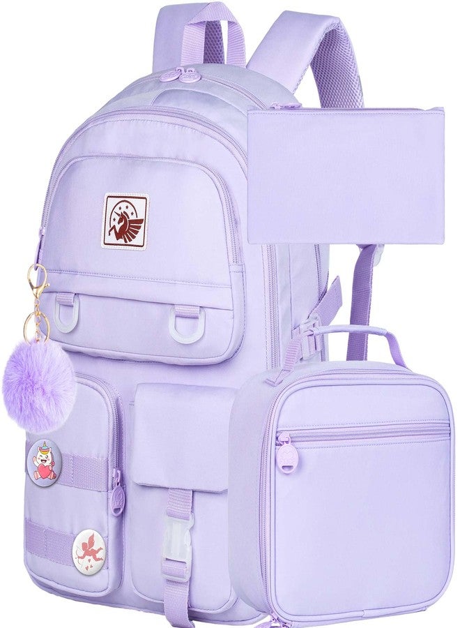 CCJPX 3PCS Laptop Backpack for Gilrs, 16 inch Elementary School Laptop Bag College Bookbag, Anti Theft Daypack Set for Teens Students Women - Purple - Image 1