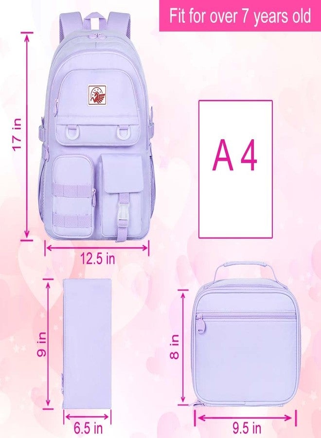 CCJPX 3PCS Laptop Backpack for Gilrs, 16 inch Elementary School Laptop Bag College Bookbag, Anti Theft Daypack Set for Teens Students Women - Purple - Image 3