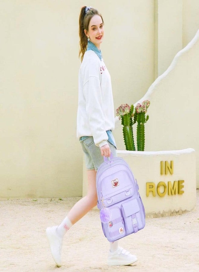 CCJPX 3PCS Laptop Backpack for Gilrs, 16 inch Elementary School Laptop Bag College Bookbag, Anti Theft Daypack Set for Teens Students Women - Purple - Image 5