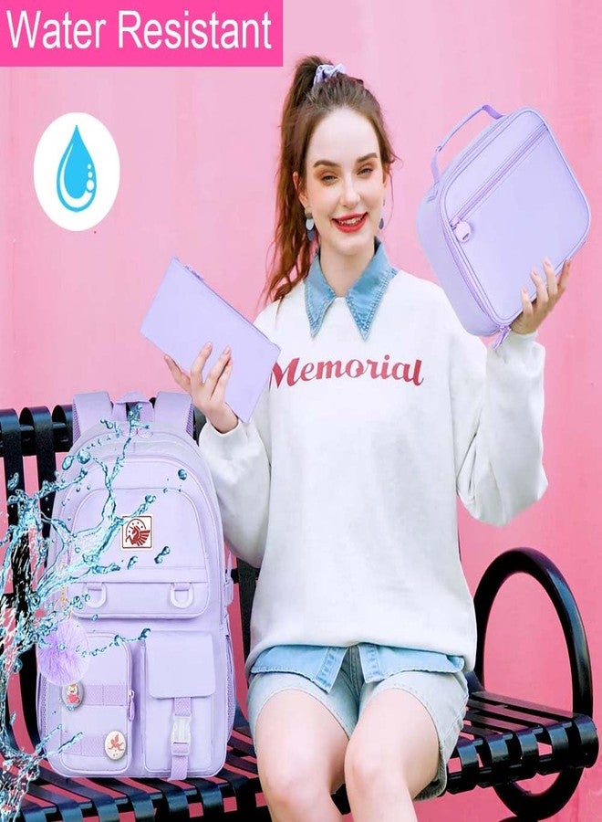 CCJPX 3PCS Laptop Backpack for Gilrs, 16 inch Elementary School Laptop Bag College Bookbag, Anti Theft Daypack Set for Teens Students Women - Purple - Image 2