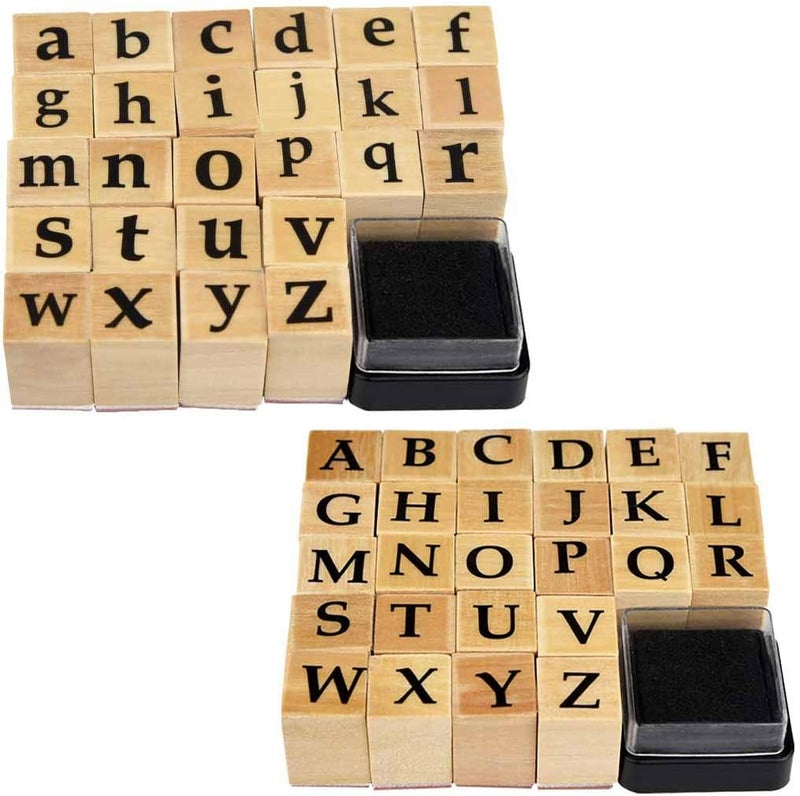 Miayon Wooden Rubber Stamps, 52Pcs Vintage Wood Letter Stamps Alphabet Stamps for Card Making DIY Craft Scrapbooking - Image 1