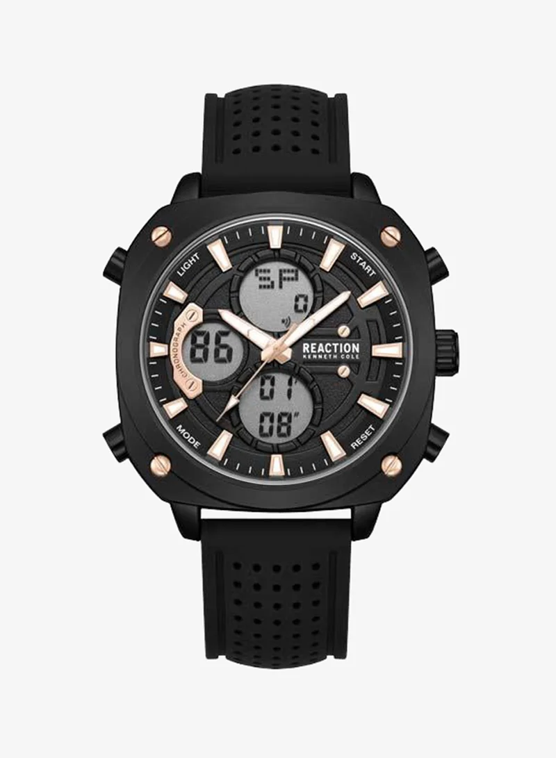 كينيث كول ريأكشن Black Dial Black Silicone Strap Analog-digital Watch for Men, 47mm