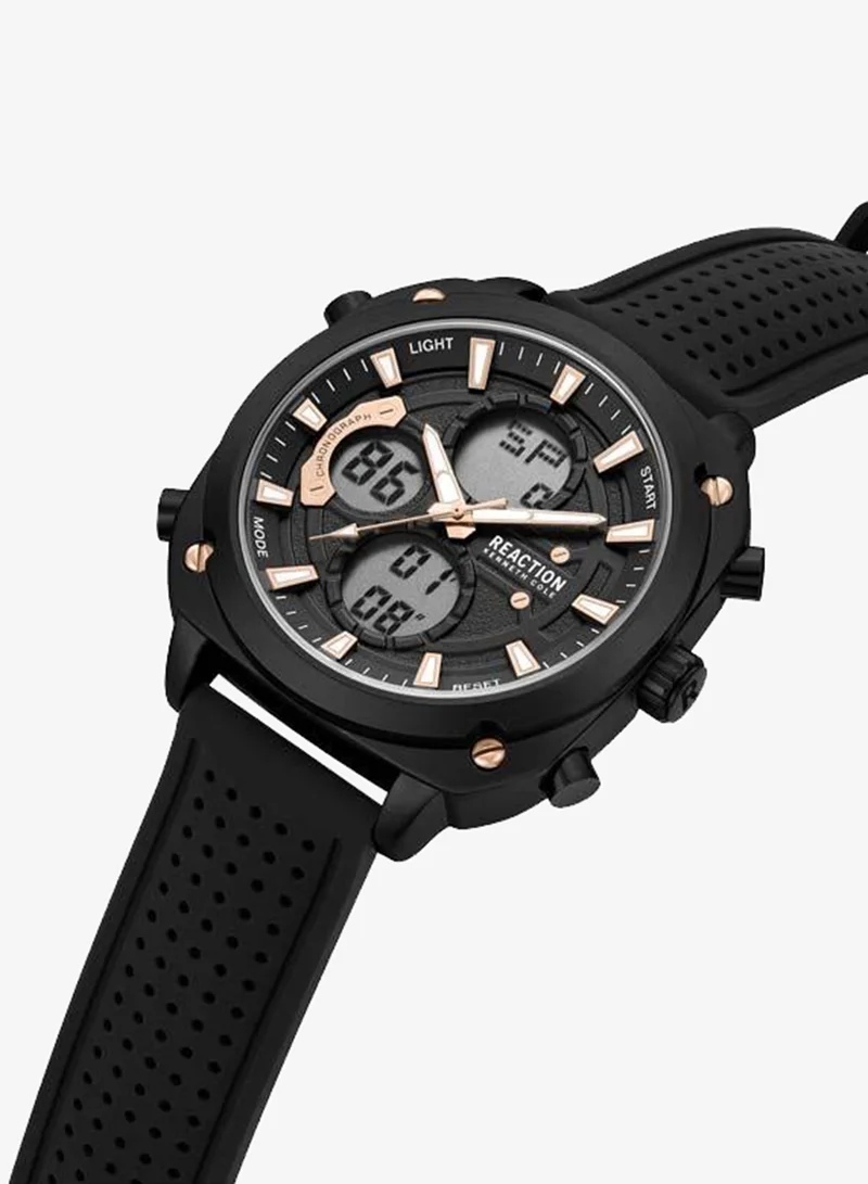 كينيث كول ريأكشن Black Dial Black Silicone Strap Analog-digital Watch for Men, 47mm