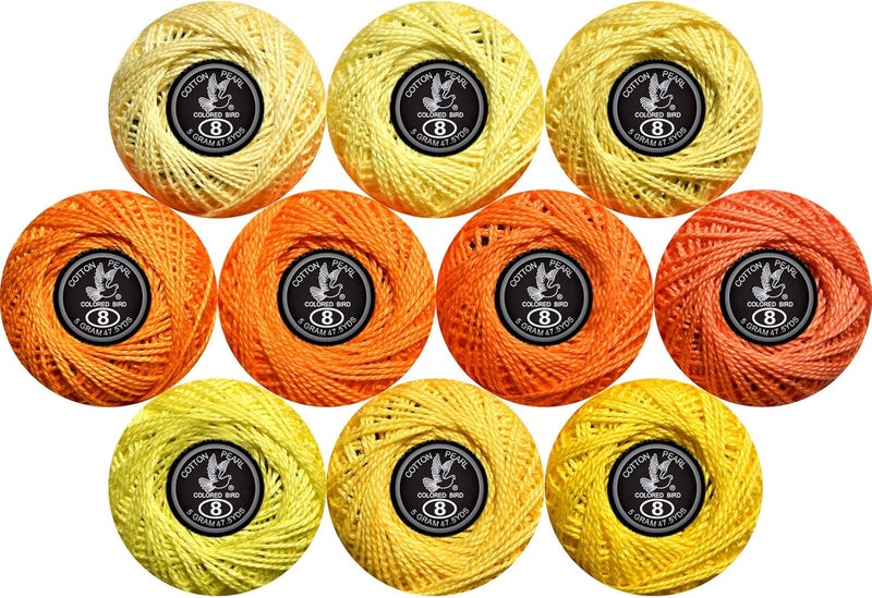 colored bird Crochet Thread 10 Balls Cardinal Size 8 for Crochet Hardanger Cross Stitch Needlepoint Hand Embroidery (Orange Series) - Image 1