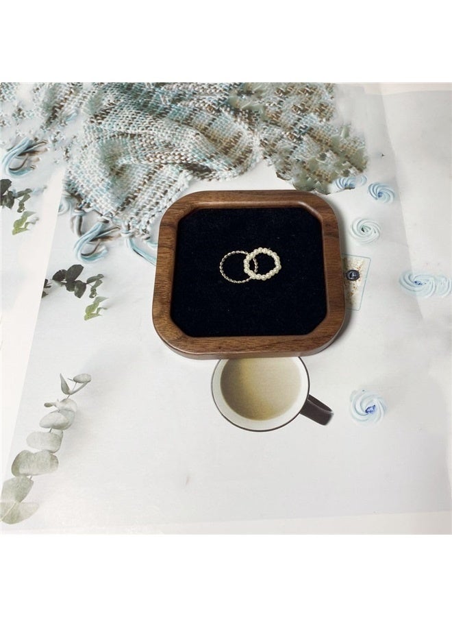 Wooden Jewelry Tray Small Trinket Dish with Velvet Surface Rings Earrings Dish Necklaces Bracelet Organizer Display Tray(Square)  - Image 4