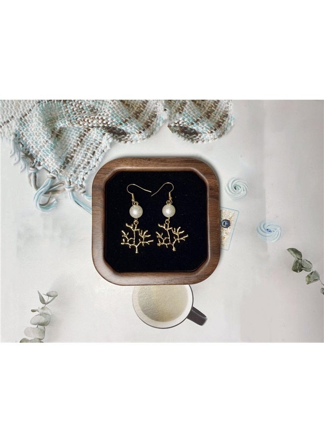 Wooden Jewelry Tray Small Trinket Dish with Velvet Surface Rings Earrings Dish Necklaces Bracelet Organizer Display Tray(Square)  - Image 3