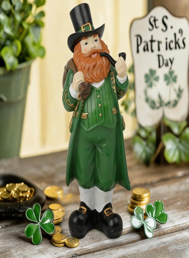 Cynkeyee Saint Patricks Day Figurine - Resin St Patrick Indoor Decoration Leprechaun Statue with Bag Green Irish Festival Tabletop Statue for Home Decor St Patricks Day Decorations 4.5x4x11.5 Inch - Image 1