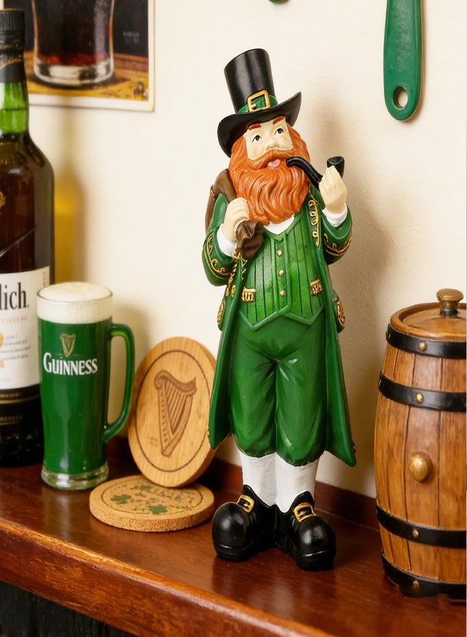 Cynkeyee Saint Patricks Day Figurine - Resin St Patrick Indoor Decoration Leprechaun Statue with Bag Green Irish Festival Tabletop Statue for Home Decor St Patricks Day Decorations 4.5x4x11.5 Inch - Image 3