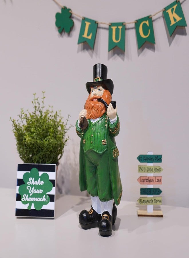 Cynkeyee Saint Patricks Day Figurine - Resin St Patrick Indoor Decoration Leprechaun Statue with Bag Green Irish Festival Tabletop Statue for Home Decor St Patricks Day Decorations 4.5x4x11.5 Inch - Image 4