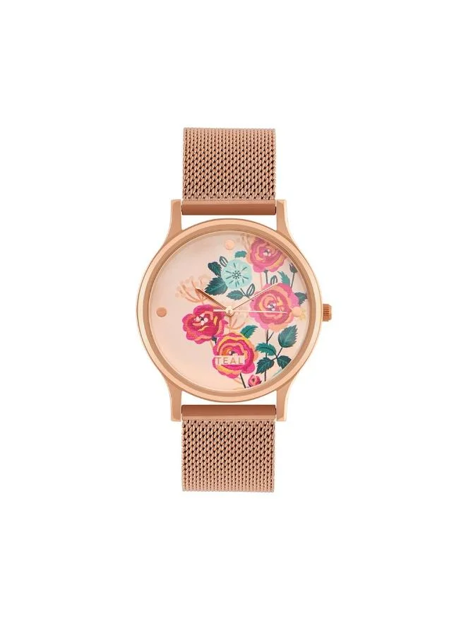 Chumbak TEAL by Chumbak Rose Garden Watch, Metal Mesh Strap