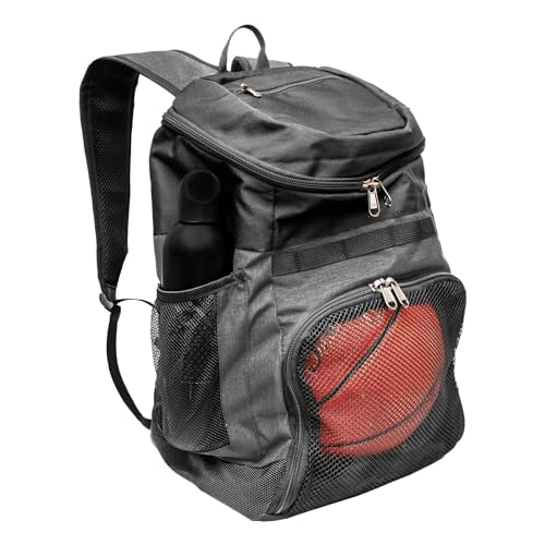 Xelfly Basketball Backpack with Ball Compartment – Sports Equipment Bag for Soccer Ball, Volleyball, Gym, Outdoor, Travel, Team – 2 Bottle Pockets, Includes Laundry or Shoe Bag – 25L (Gray) - Image 1
