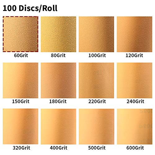 SPEEDWOX 100 Pcs 60 Grit Sandpaper Roll 5 inch Round Sanding Discs Adhesive Back PSA Sticky Back No Hole Stick and Sand Sandpaper for Wood, Auto Body Repair, Marine, Paint, Metal and Plastics - Image 2