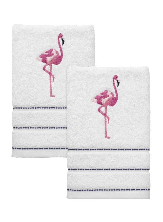 IZOD - Hand Towels, Soft & Absorbent Cotton, Striped Bathroom Decor, Dorm Room Essentials, Set of 2 (Flamingo Collection, White) - Image 1