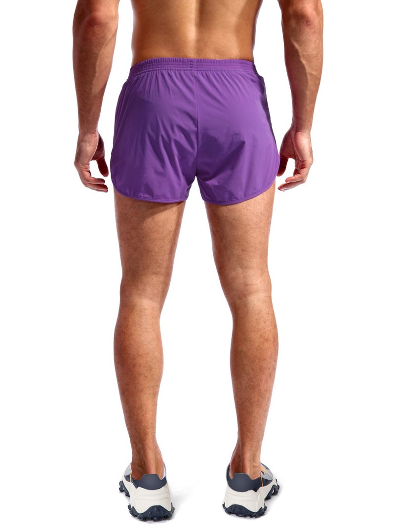 Pudolla Men’s Running Shorts 3 Inch Quick Dry Gym Athletic Workout Shorts for Men with Zipper Pockets(Purple Medium) - Image 4