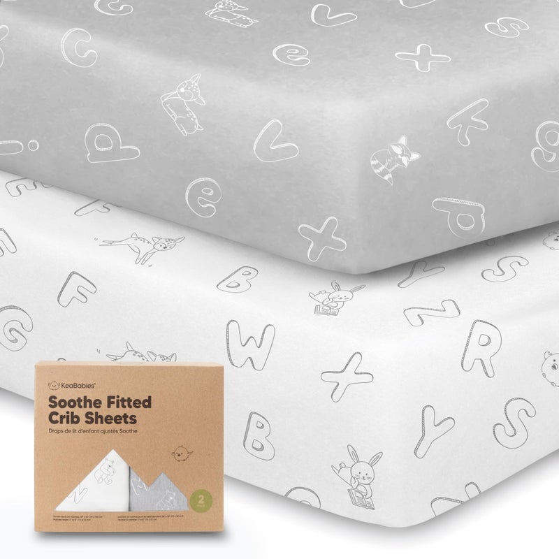 KeaBabies 2-Pack Organic Crib Sheets for Boys, Girls, Jersey Fitted Baby Crib Sheets Neutral, Cotton Breathable Crib Sheet, Cute Printed Crib Mattress Sheet, Baby Mattress Sheets (ABC Land Cloud) - Image 1