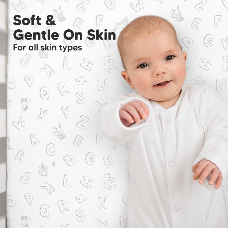 KeaBabies 2-Pack Organic Crib Sheets for Boys, Girls, Jersey Fitted Baby Crib Sheets Neutral, Cotton Breathable Crib Sheet, Cute Printed Crib Mattress Sheet, Baby Mattress Sheets (ABC Land Cloud) - Image 4